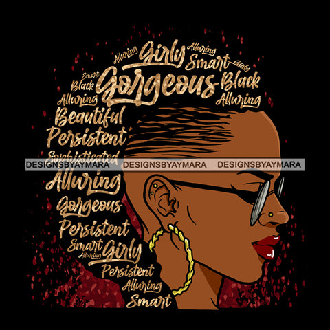 Afro Black Woman Hair Quotes Side View Hoop Earrings Side Shaved Dreadlocks Hairstyle SVG JPG PNG Cutting Files For Silhouette Cricut More