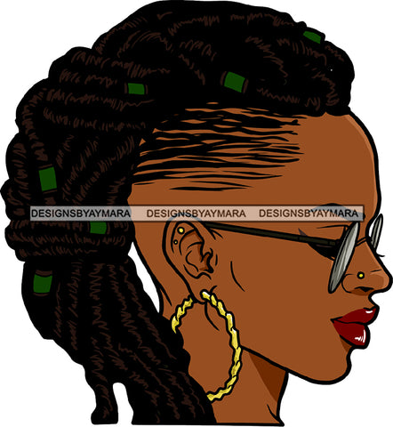 Afro Black Woman Side View Hoop Glasses Earrings Side Shaved Dreadlocks Hairstyle SVG JPG PNG Cutting Files For Silhouette Cricut More