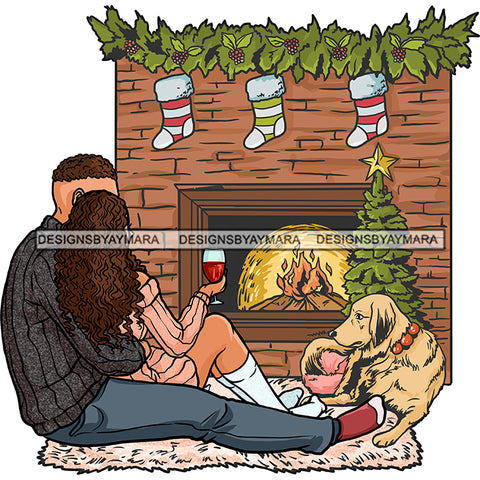 Couple Fireplace Dog With Stocking Hanging JPG PNG  Clipart Cricut Silhouette Cut Cutting