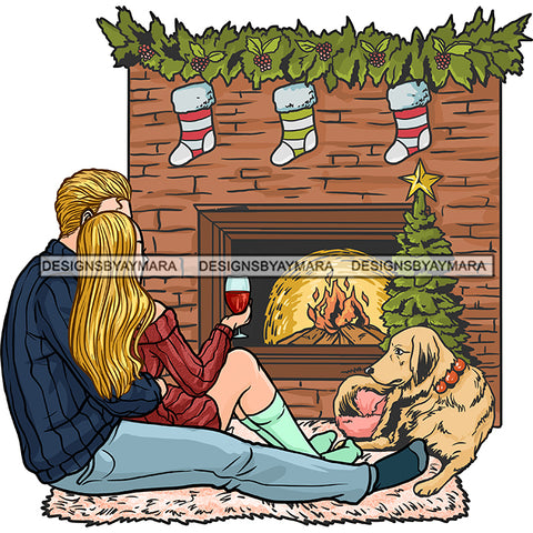 Couple Caucasian Blonde Hair Fireplace Dog  JPG PNG  Clipart Cricut Silhouette Cut Cutting