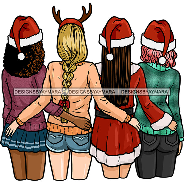 Sisters Best Friends 4 Ladies Santa Hats JPG PNG  Clipart Cricut Silhouette Cut Cutting