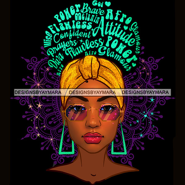 Black Woman Green Words In Hair Flawless Golden Headwrap JPG PNG  Clipart Cricut Silhouette Cut Cutting