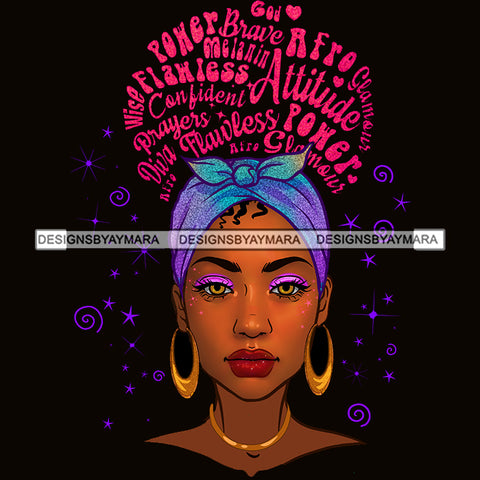 Black Woman Pink Words In Hair Flawless Purple Headwrap JPG PNG  Clipart Cricut Silhouette Cut Cutting