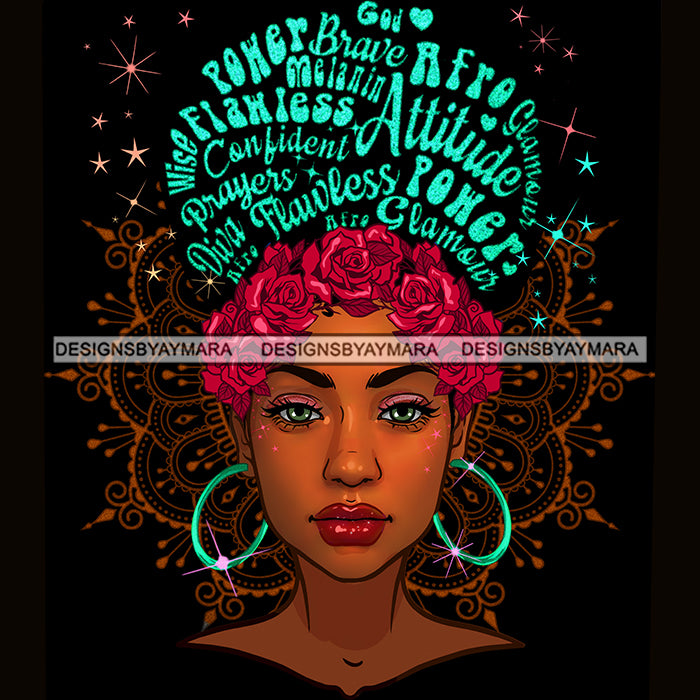 Black Woman Words In Hair Flawless Pink Flowers JPG PNG Clipart Cricut ...