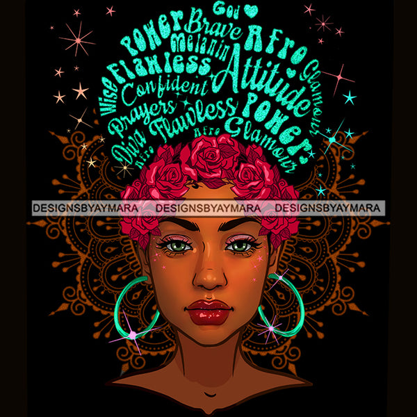 Black Woman Words In Hair Flawless Pink Flowers JPG PNG  Clipart Cricut Silhouette Cut Cutting