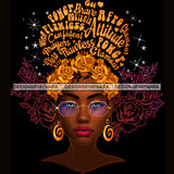 Black Woman Words In Hair Flawless Gold Roses JPG PNG  Clipart Cricut Silhouette Cut Cutting