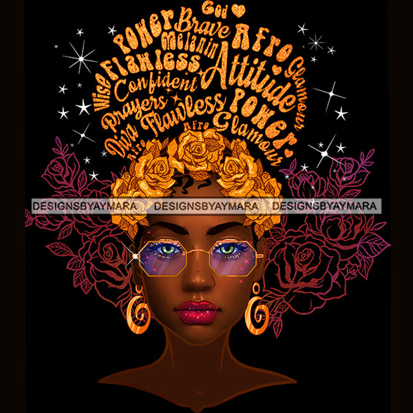 Black Woman Words In Hair Flawless Gold Roses JPG PNG  Clipart Cricut Silhouette Cut Cutting