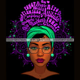 Black Woman Purple Words In Hair Flawless Green Headwrap JPG PNG  Clipart Cricut Silhouette Cut Cutting