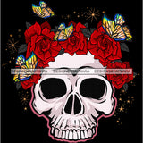 Skull Art With Butterflies And Red Flowers JPG PNG  Clipart Cricut Silhouette Cut Cutting