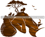 Safari African American Woman Africa Continent Tree Nature Lion Cubs Wild Birds Naked Body Earth SVG PNG JPG Cricut Print Cutting Designs