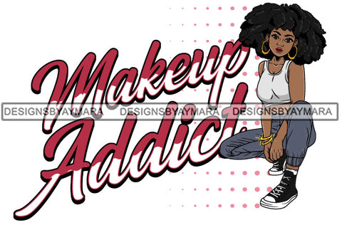 Makeup Addict Hot Woman Wearing Pant Shirt Golden Gold Bracelet Earrings Lipstick Makeup Curly Black Hairs Hair Classy Mature Girl American Lady SVG JPG PNG Vector Clipart Cricut Silhouette Cut Cutting