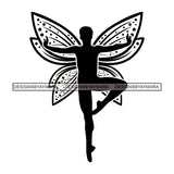 Fairy Male Man Wings Flying Fantasy B/W Dancing Butterfly Wings SVG JPG PNG Vector Clipart Cricut Silhouette Cut Cutting