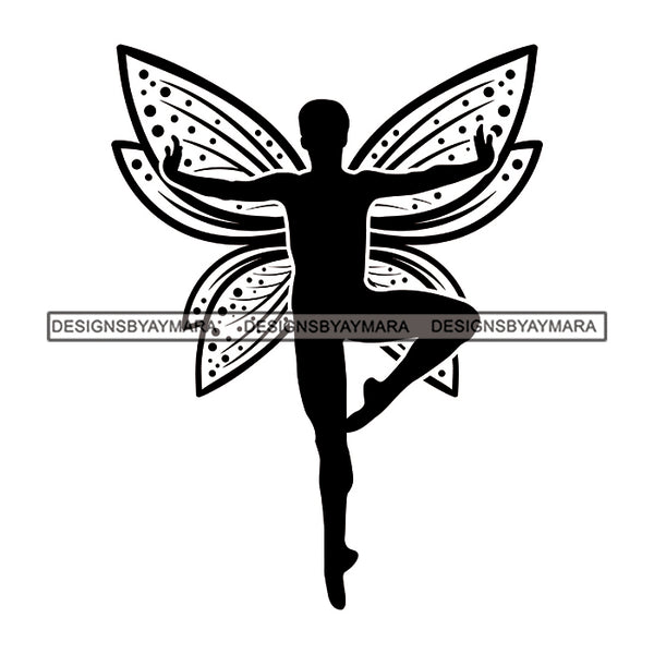 Fairy Male Man Wings Flying Fantasy B/W Dancing Butterfly Wings SVG JPG PNG Vector Clipart Cricut Silhouette Cut Cutting