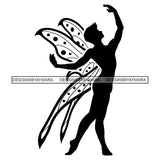 Fairy Male Man Wings Flying Fantasy Dancing Butterfly Wings B/W SVG JPG PNG Vector Clipart Cricut Silhouette Cut Cutting