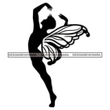 Fairy Male Man Wings Flying Fantasy Dancing Butterfly Wings B/W SVG JPG PNG Vector Clipart Cricut Silhouette Cut Cutting