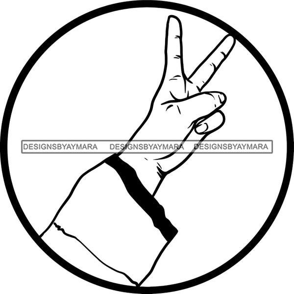 Man Hand Peace Sign Joint Marijuana Cannabis Weed Medicinal Recreational Drug B/W SVG JPG PNG Vector Clipart Cricut Silhouette Cut Cutting