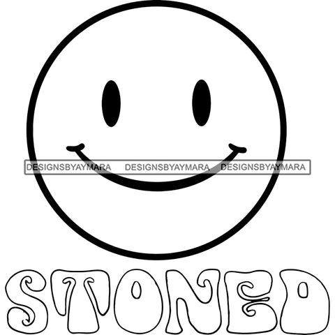 Emoji Face Happy Smiling Cannabis Marijuana Weed High Baked Logo Illustration B/W SVG JPG PNG Vector Clipart Cricut Silhouette Cut Cutting