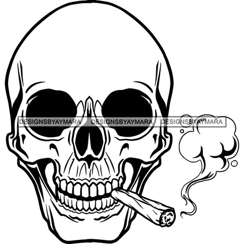 Skull Smoking Joint Blunt Doobie Marijuana Cannabis Weed Recreational Drug B/W SVG JPG PNG Vector Clipart Cricut Silhouette Cut Cutting