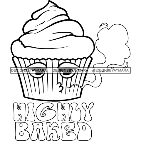 Cupcake Lit Stoned High Smoking Weed Recreational Medicinal Relaxing Drug B/W SVG JPG PNG Vector Clipart Cricut Silhouette Cut Cutting