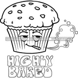 Muffin Lit Stoned Buzzed Smoking Marijuana Recreational Drug Logo Banner B/W SVG JPG PNG Vector Clipart Cricut Silhouette Cut Cutting
