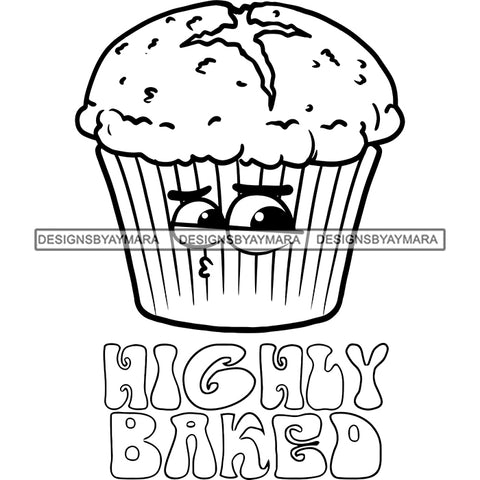 Muffin Lit Stoned Buzzed Cannabis Marijuana 420 Recreational Drug Logo Banner B/W SVG JPG PNG Vector Clipart Cricut Silhouette Cut Cutting