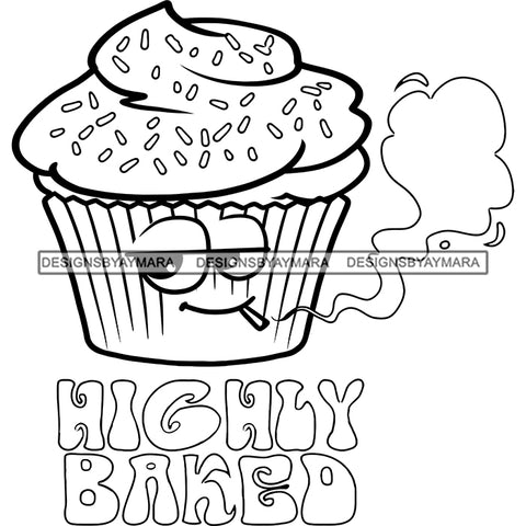 Cupcake Sprinkles Lit Stoned Smoking Marijuana Recreational Drug Logo Banner B/W SVG JPG PNG Vector Clipart Cricut Silhouette Cut Cutting