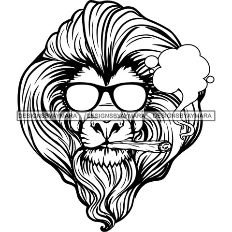 Lion Mane Head Sunglasses Smoking Joint Blunt Weed Grass Cannabis 420 B/W SVG JPG PNG Vector Clipart Cricut Silhouette Cut Cutting