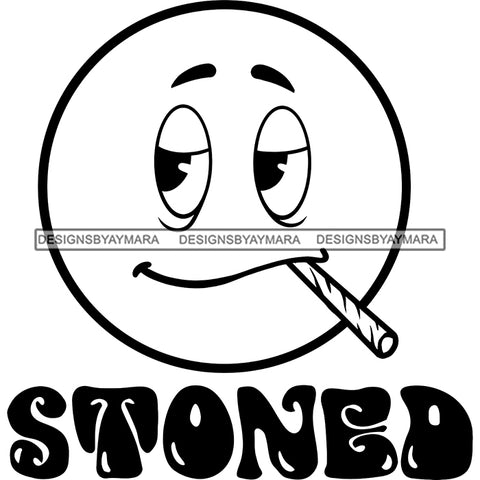 Emoji Face Smoking Cannabis Marijuana Weed High Baked Lit Wasted Logo Banner B/W SVG JPG PNG Vector Clipart Cricut Silhouette Cut Cutting