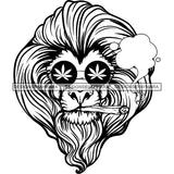 Lion Mane Head Marijuana Leaves Sunglasses Smoking Joint Blunt Weed Grass 420 B/W SVG JPG PNG Vector Clipart Cricut Silhouette Cut Cutting