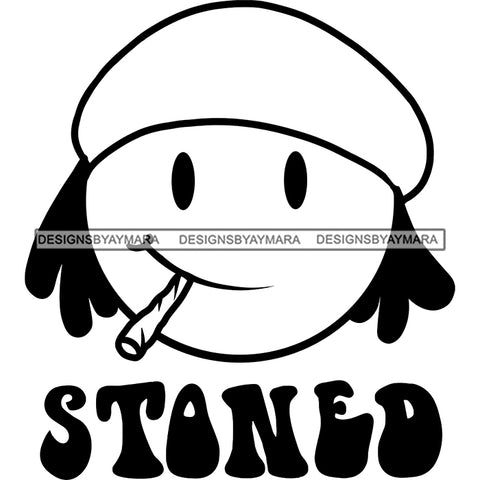 Emoji Face Rasta Hat Dreadlocks Smoking Marijuana Joint Logo Illustration B/W SVG JPG PNG Vector Clipart Cricut Silhouette Cut Cutting
