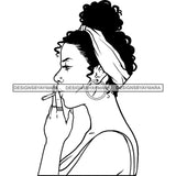 Sexy Afro Woman Profile Smoking Weed Headwrap Updo Puffy Afro Hairstyle B/W SVG JPG PNG Vector Clipart Cricut Silhouette Cut Cutting