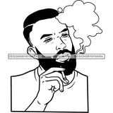 Sexy Afro Man Bearded Smoking Joint Weed Marijuana Grass Short Hairstyle B/W SVG JPG PNG Vector Clipart Cricut Silhouette Cut Cutting