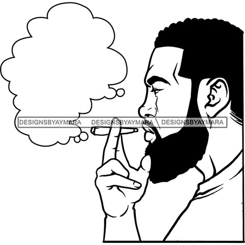 Sexy Afro Man Profile Bearded Smoking Blunt Cannabis Grass 420 Short Hairstyle B/W SVG JPG PNG Vector Clipart Cricut Silhouette Cut Cutting