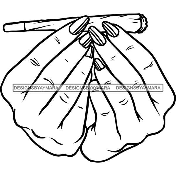 Woman Hands Holding Doobie Blunt Cannabis Grass Recreational Medicinal Drug B/W SVG JPG PNG Vector Clipart Cricut Silhouette Cut Cutting