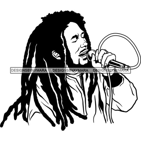 Rastafarian Dreadlocks Smoking Marijuana Herbal Reggae Music Jamaican Culture B/W SVG JPG PNG Vector Clipart Cricut Silhouette Cut Cutting