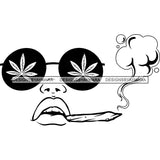 Transparent Woman Face Marijuana Leaves Hippie Sunglasses Smoking Weed Grass B/W SVG JPG PNG Vector Clipart Cricut Silhouette Cut Cutting