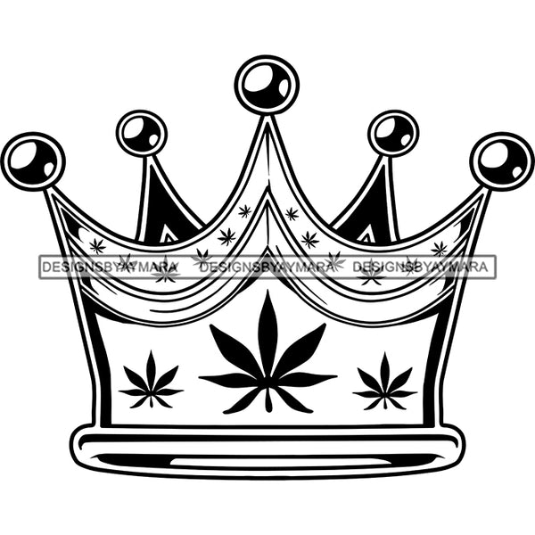 Marijuana King Crown Smoking Enjoying Weed Joint Lifestyle Logo Illustration B/W SVG JPG PNG Vector Clipart Cricut Silhouette Cut Cutting