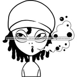 Alien Extraterrestrial Rasta Hat Dreadlocks High Smoking Blunt Cannabis Marijuana B/W SVG JPG PNG Vector Clipart Cricut Silhouette Cut Cutting