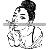 Sexy Afro Woman Smoking Joint Marijuana Weed Grass Cannabis Updo Hairstyle B/W SVG JPG PNG Vector Clipart Cricut Silhouette Cut Cutting