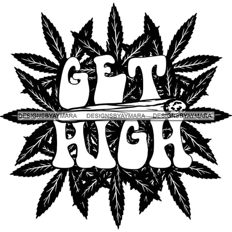 Marijuana Leaves Cannabis Weed Grass Recreational Medicinal Drug Logo Banner B/W SVG JPG PNG Vector Clipart Cricut Silhouette Cut Cutting