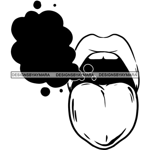 Sexy Mouth Tongue Outside Black Smoke Smoking Marijuana Recreational Drug B/W SVG JPG PNG Vector Clipart Cricut Silhouette Cut Cutting