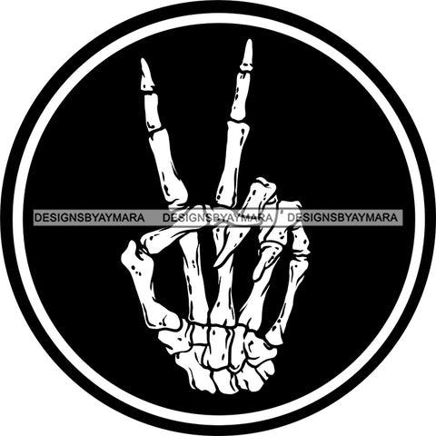 Human Skeleton Hand Peace Sign Marijuana Cannabis Recreational Drug B/W SVG JPG PNG Vector Clipart Cricut Silhouette Cut Cutting