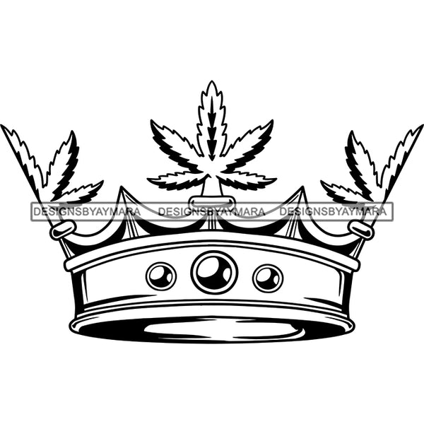 Marijuana Queen Crown Smoking Cannabis Grass Weed Joint Lifestyle Logo Illustration B/W SVG JPG PNG Vector Clipart Cricut Silhouette Cut Cutting