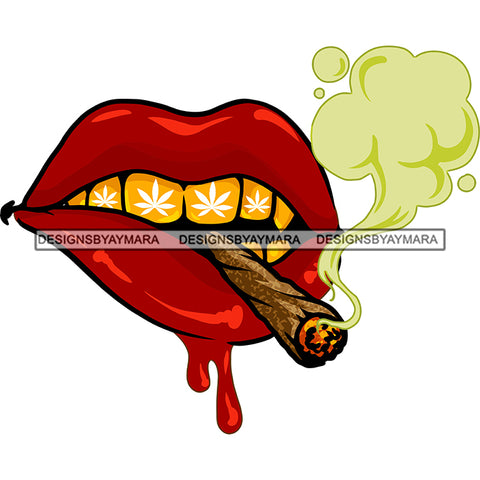Sexy Red Lips Teeth Marijuana Leaves Smoking Joint Medicinal Relax SVG JPG PNG Vector Clipart Cricut Silhouette Cut Cutting
