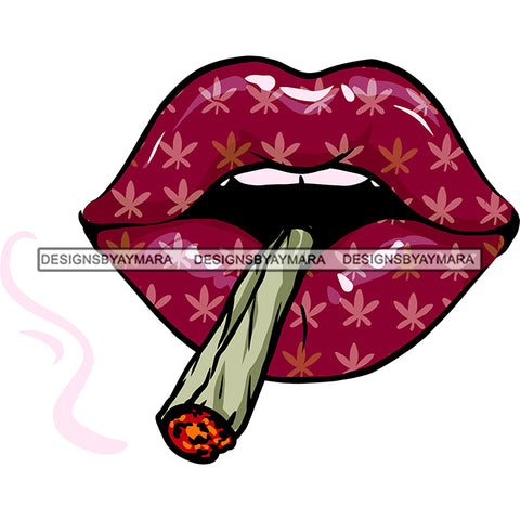Sexy Red Lips Marijuana Leaves Smoking Joint Spliff Recreational Medicinal SVG JPG PNG Vector Clipart Cricut Silhouette Cut Cutting