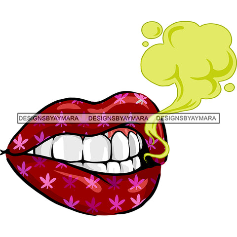 Sexy Red Lips Marijuana Leaves Tattoo Smoking Recreational Medicinal SVG JPG PNG Vector Clipart Cricut Silhouette Cut Cutting