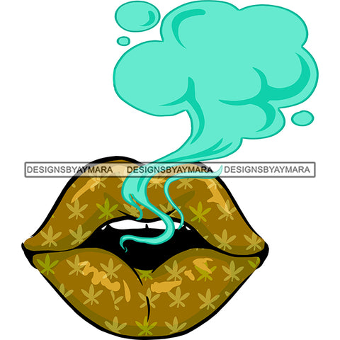 Sexy Lips Marijuana Leaves Tattoo Smoke Smoking Recreational Medicinal Relax SVG JPG PNG Vector Clipart Cricut Silhouette Cut Cutting
