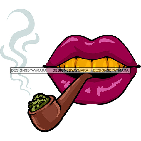 Sexy Red Lips Smoking Cannabis Weed Pipe Recreational Medicinal Relax SVG JPG PNG Vector Clipart Cricut Silhouette Cut Cutting