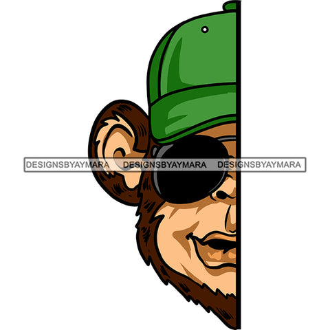 Monkey Half Face Baseball Cap Sunglasses Marijuana Recreational Medicinal Relax SVG JPG PNG Vector Clipart Cricut Silhouette Cut Cutting