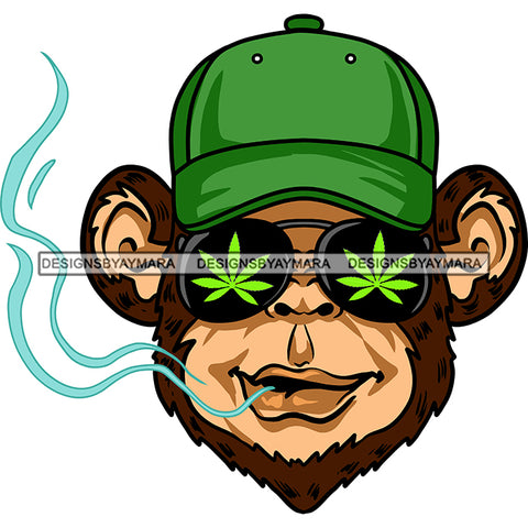 Monkey Baseball Cap Sunglasses Marijuana Leaves Smoke Smoking Medicinal Relax SVG JPG PNG Vector Clipart Cricut Silhouette Cut Cutting